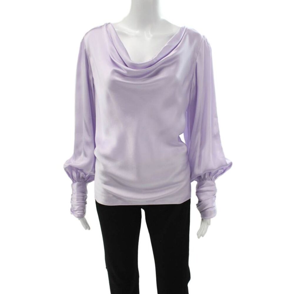 Tyler Boe Women Silk Cowl Neck Long Sleeve Purple Blouse Pullover Size XL